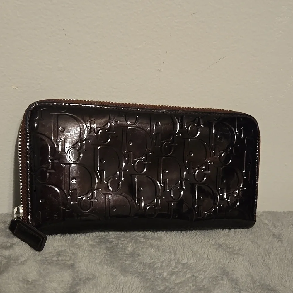 Dior Burgundy Patent Leather Embossed Wallet